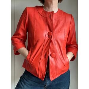 Y2K Cropped Leather Jacket Womens Size 6 Bright Color Dopamine Pop Statement